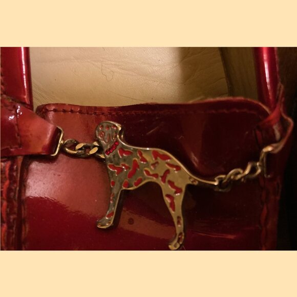 Stuart Weizmann metallic red loafers with brass and red Dalmatians - Picture 2 of 5